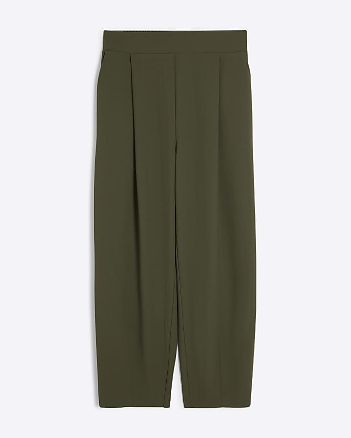 Khaki Barrel Leg Trousers