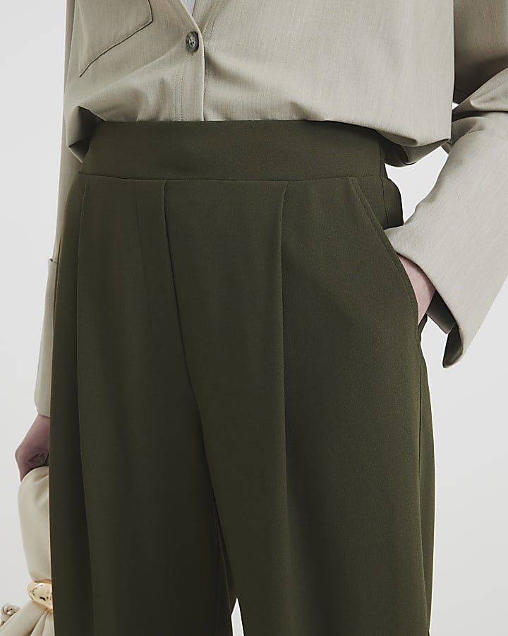 Khaki Barrel Leg Trousers