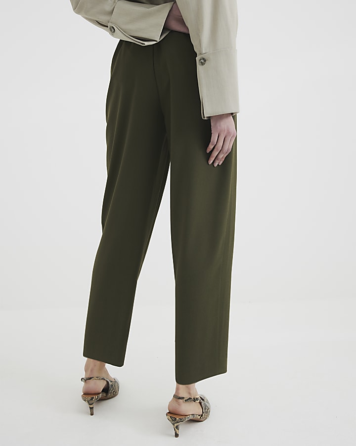 Khaki Barrel Leg Trousers