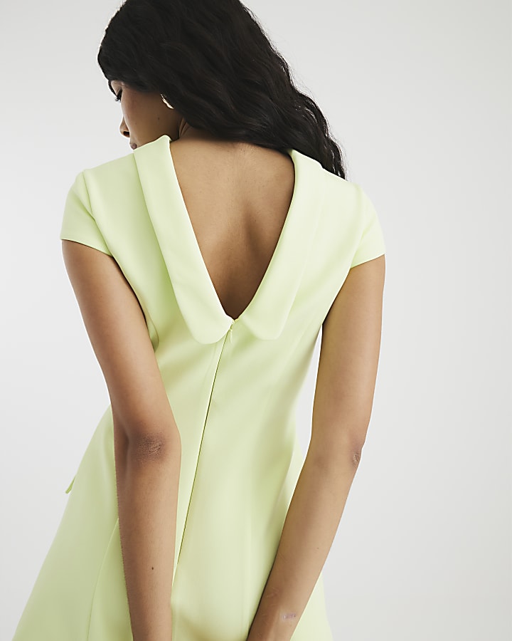 Lime High Neck Pleated Mini Dress