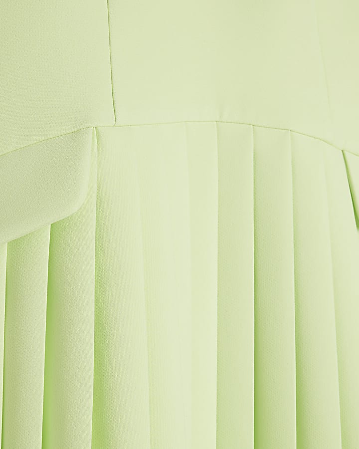 Lime High Neck Pleated Mini Dress