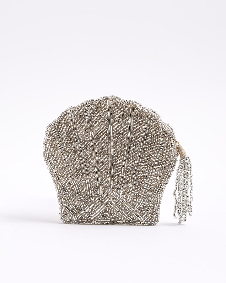 Cream Premium Shell Beaded Pouch Bag