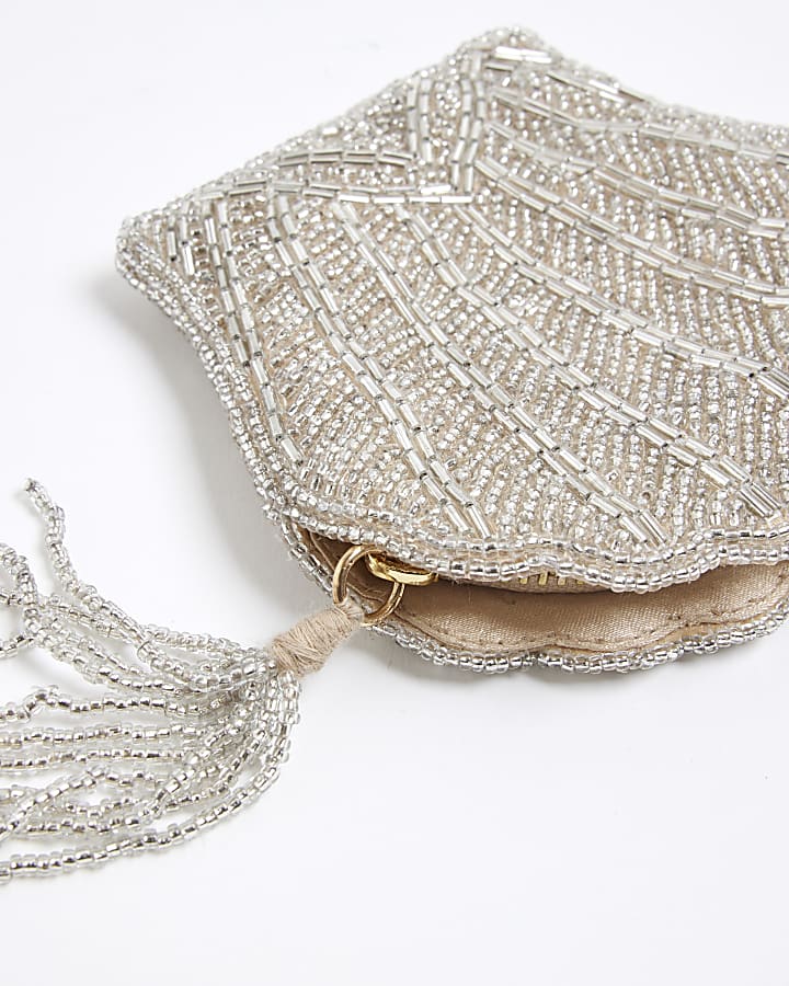 Cream Premium Shell Beaded Pouch Bag