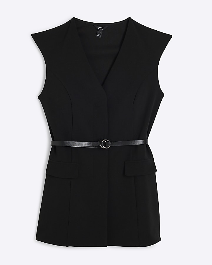 Black Sleeveless Belted Waistcoat