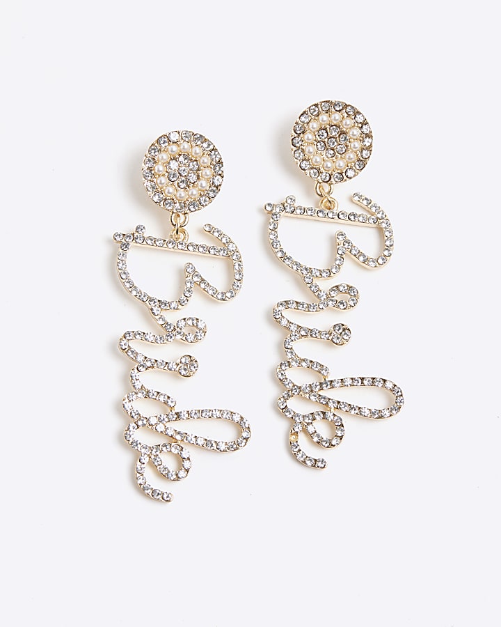 Gold Diamante Bride Drop Earrings