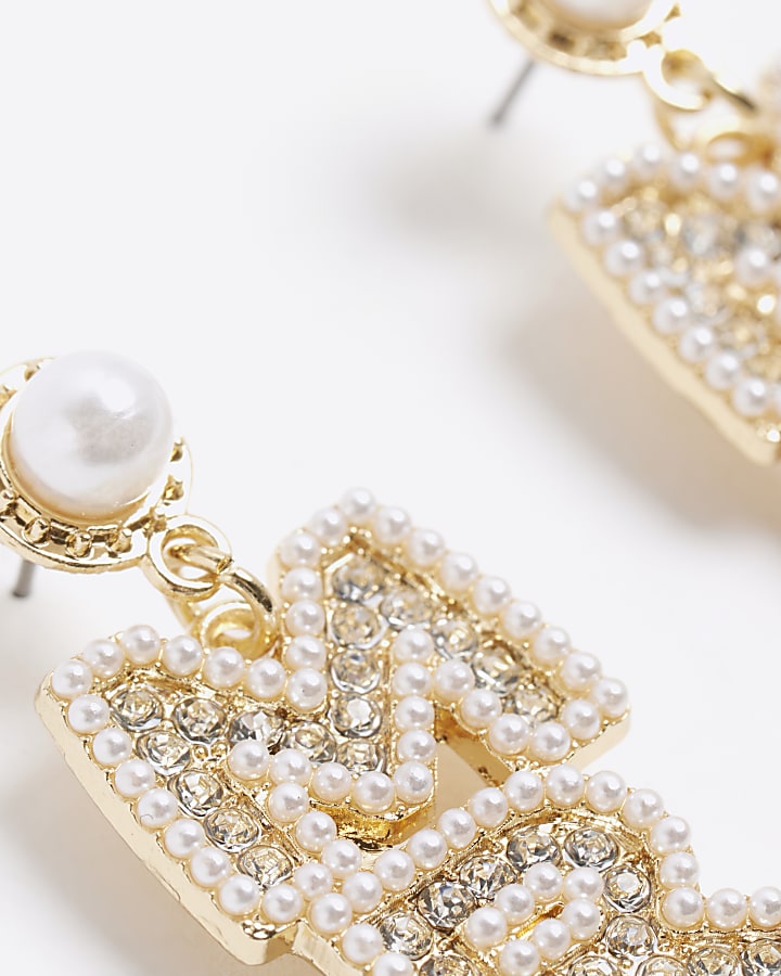 Gold Diamante Mrs Drop Earrings