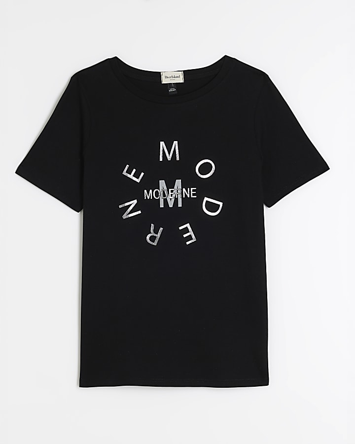 Black Short Sleeve Moderne Circle Foil Tee