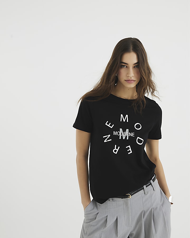 Black Short Sleeve Moderne Circle Foil Tee