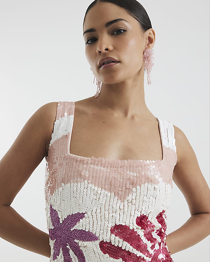 Petite Pink Sleeveless Embellished Mini Dress