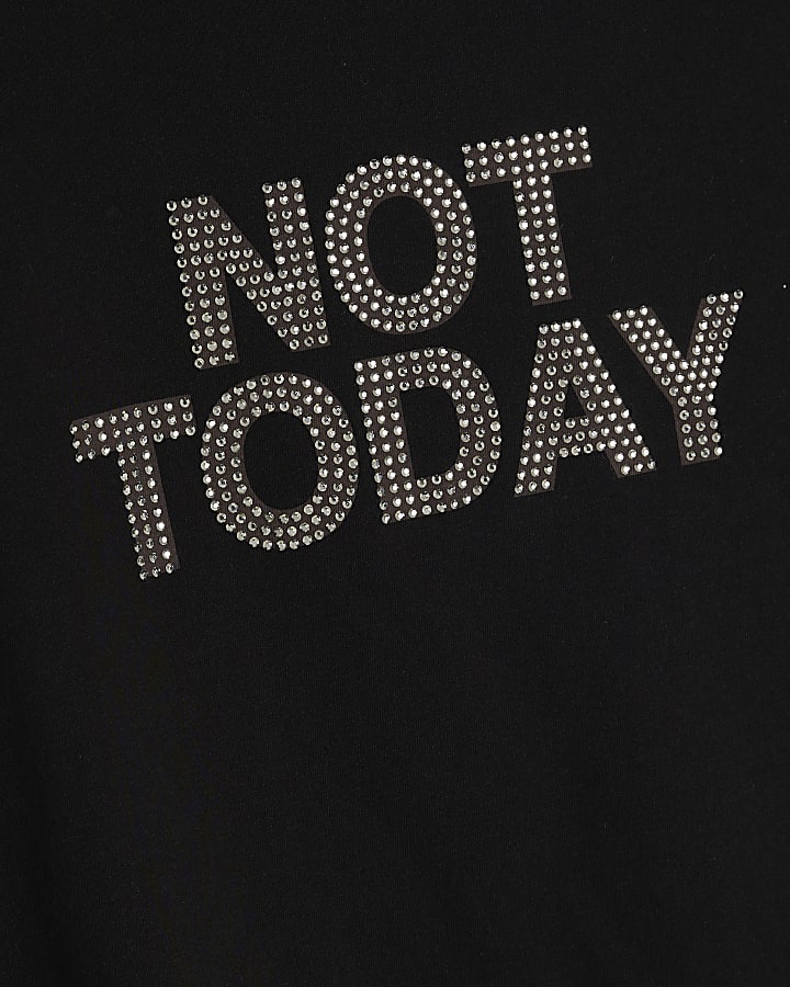 Black Diamante Not Today Embellished T-shirt