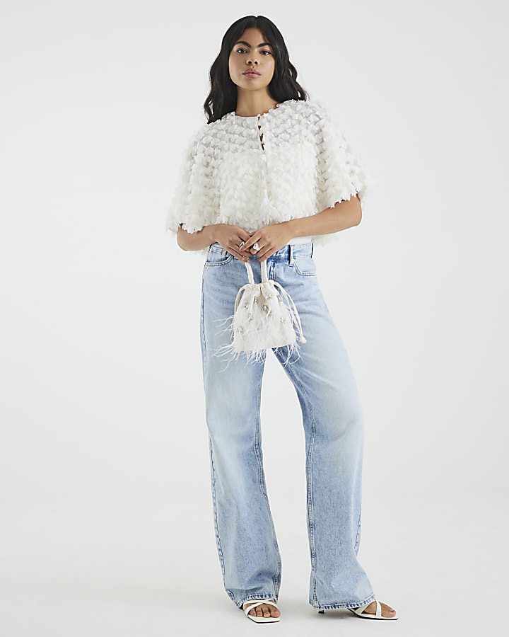 White 3D Floral Cape