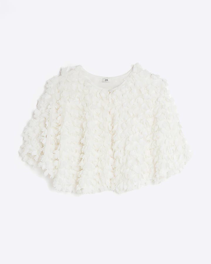 White 3D Floral Cape