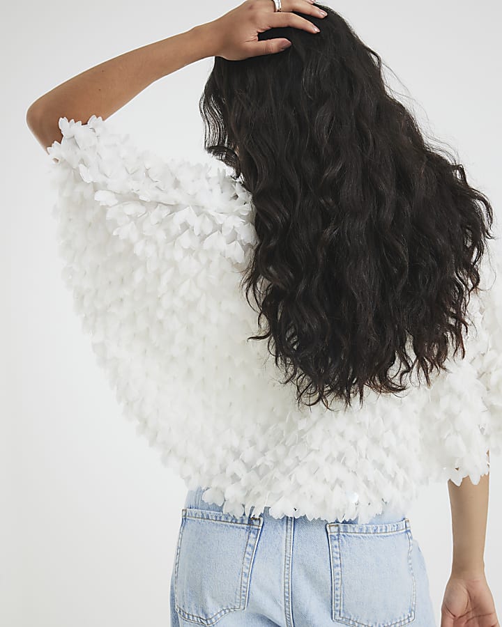 White 3D Floral Cape