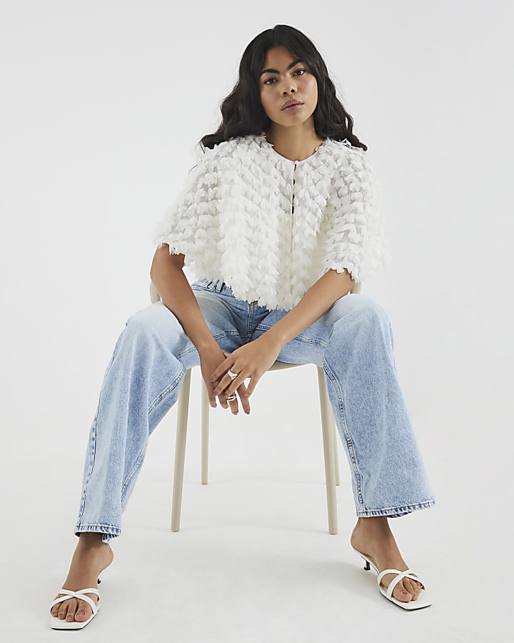 White 3D Floral Cape