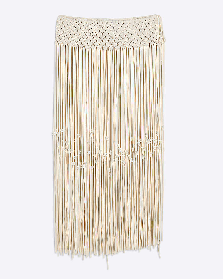 Beige Woven Pearl Beach Skirt