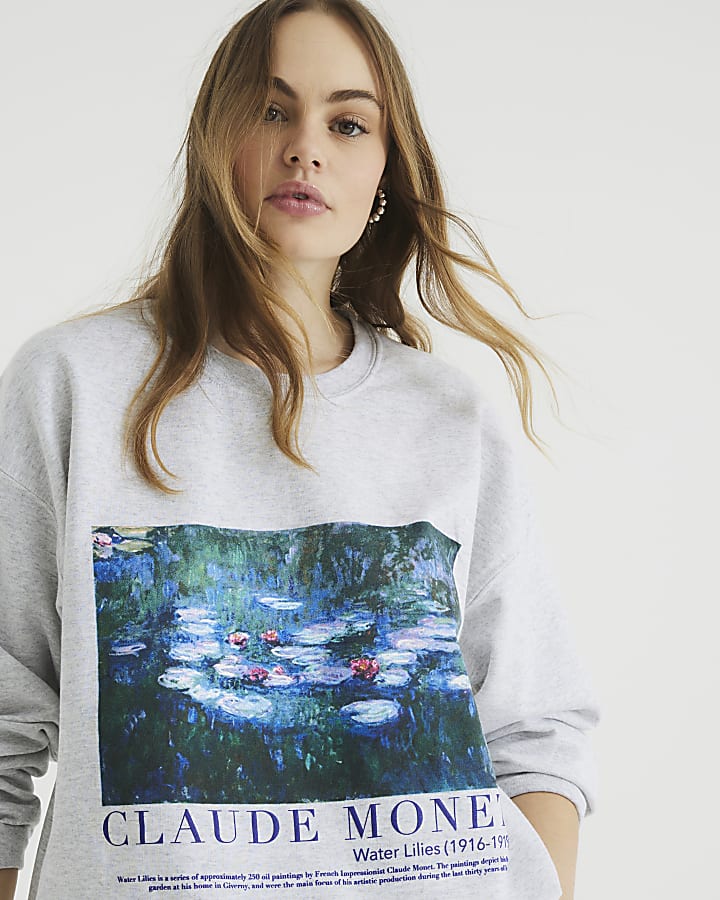 Grey Claude Monet Print Sweatshirt