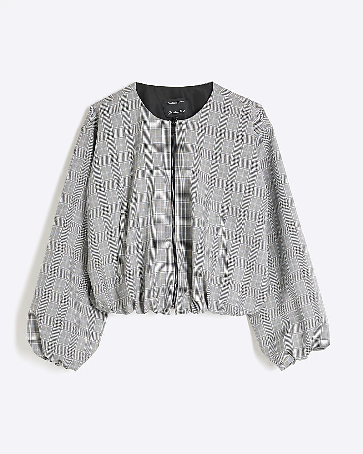 Grey Checked Bomber Jacket