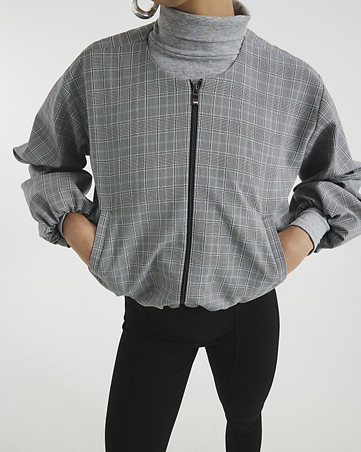 Grey Checked Bomber Jacket