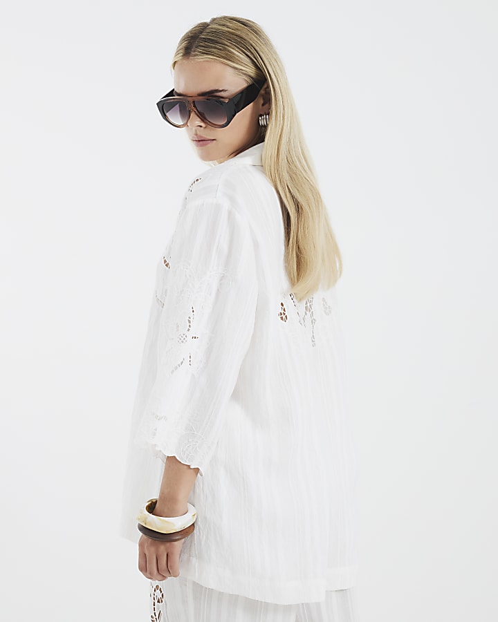 Petite White Broderie Relaxed Shirt