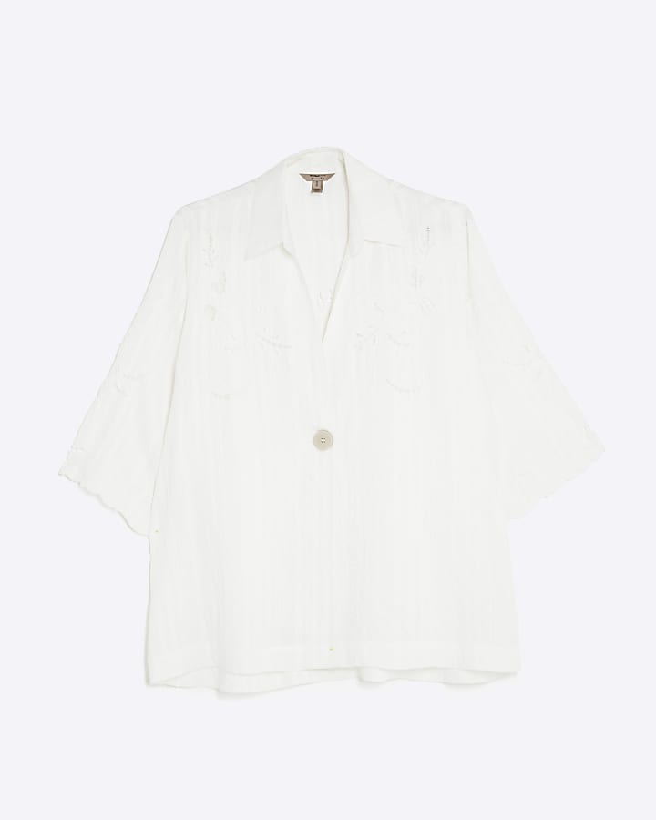 Petite White Broderie Relaxed Shirt
