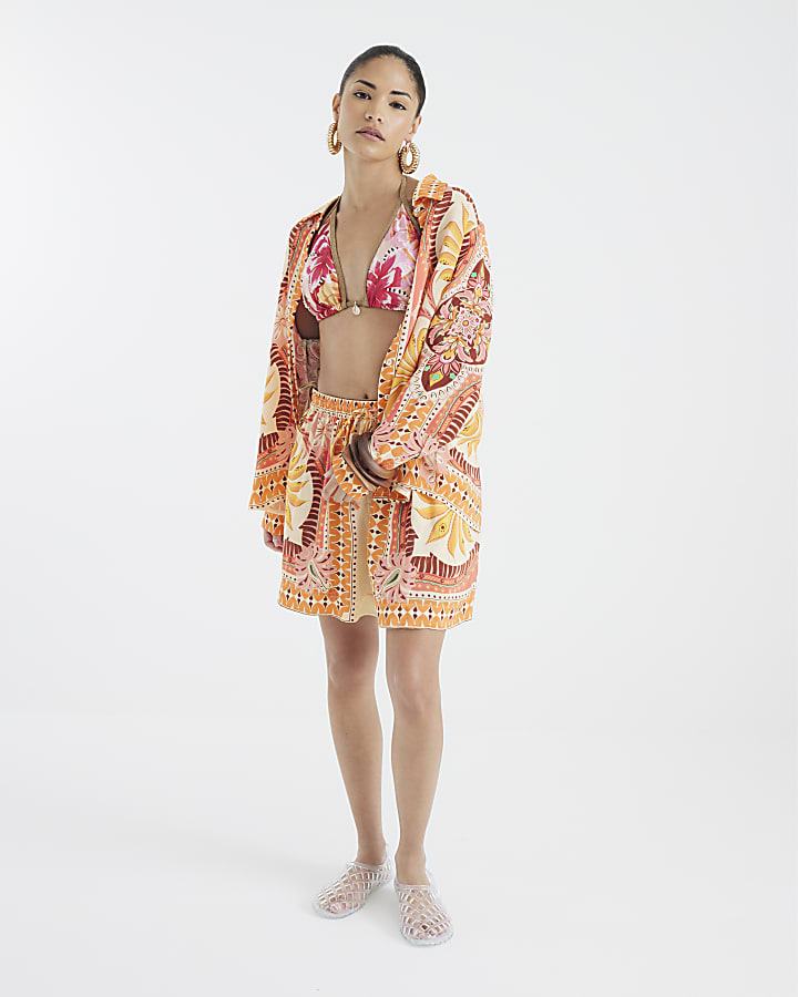 Petite Orange Long Sleeve Graphic Print Shirt