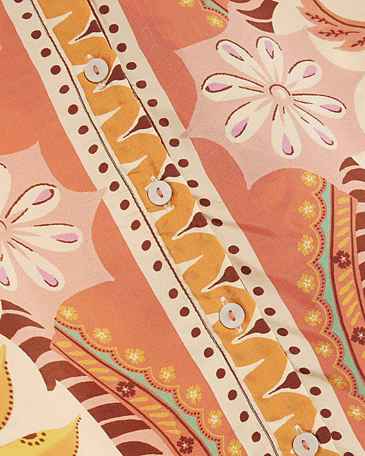 Petite Orange Long Sleeve Graphic Print Shirt
