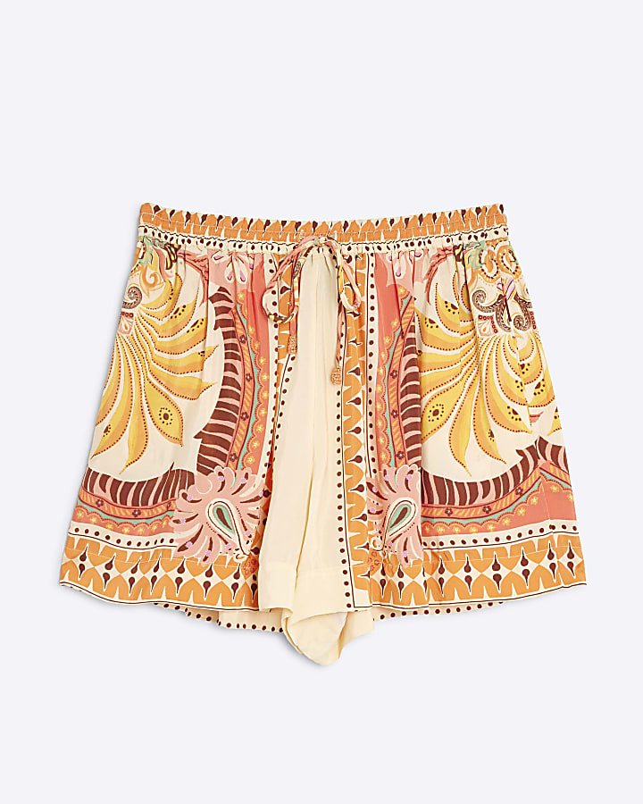 Petite Orange Graphic Print Shorts