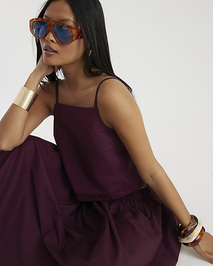 Petite Purple Sleeveless Poplin Cami Top