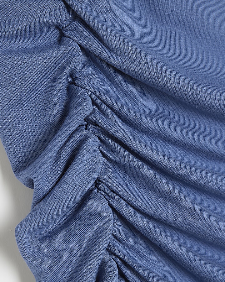 Blue Sleeveless Gathered Drape Tank Top