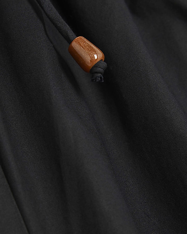 Black Cotton Poplin Cropped Wide Leg Trousers