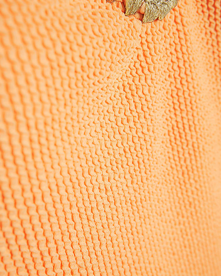 Orange Textured Plunge Neck Swimsuit