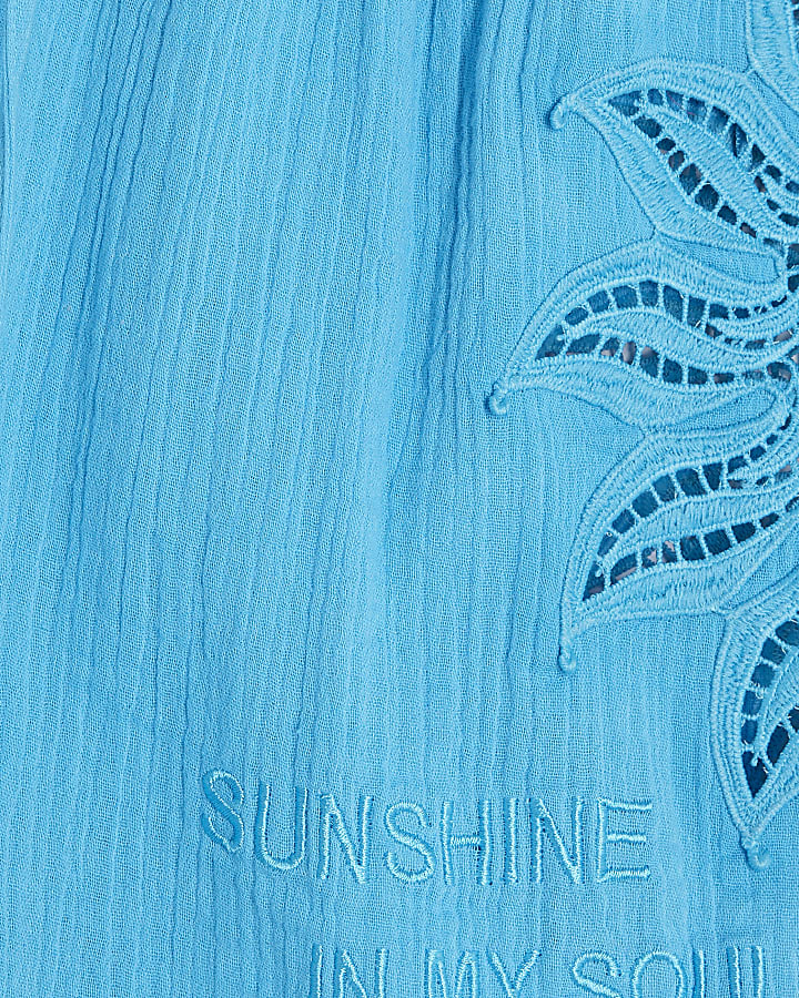 Blue Sun Embroidered Beach Shorts