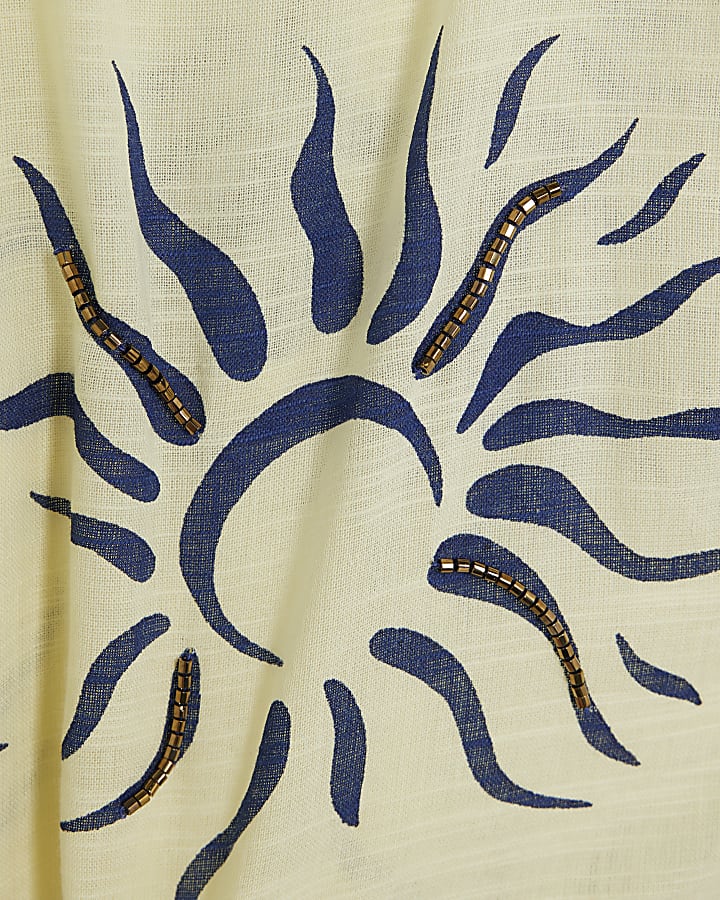 Cream Sun Print Oversized Beach Shirt