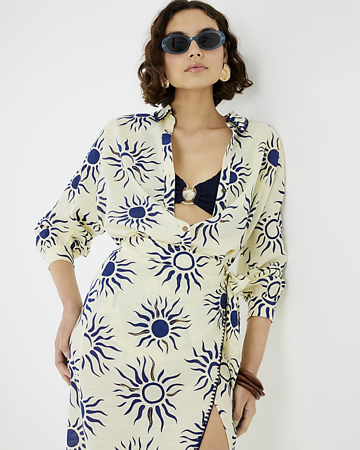 Cream Sun Print Beach Sarong