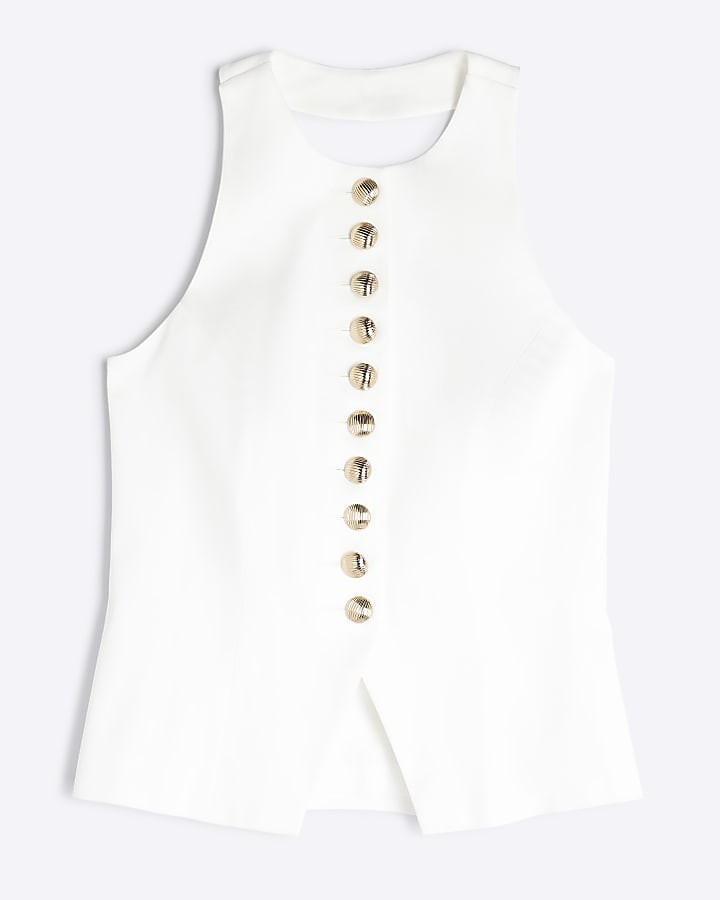 White Halter Neck Fitted Waistcoat