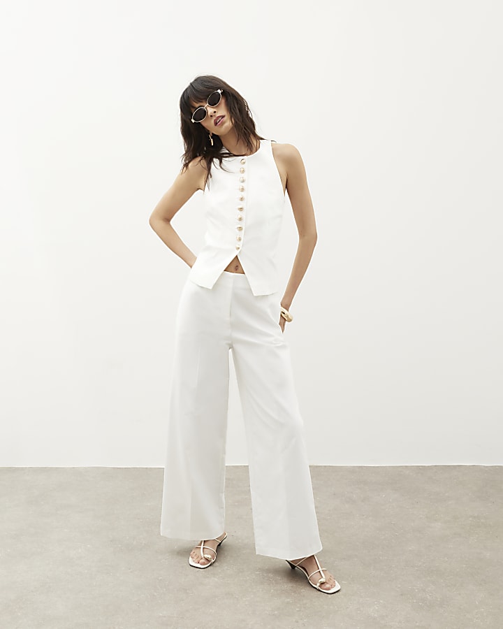 White Halter Neck Fitted Waistcoat