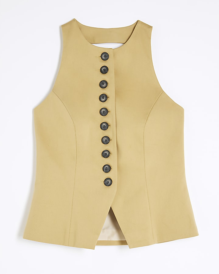 Beige Halter Neck Fitted Waistcoat