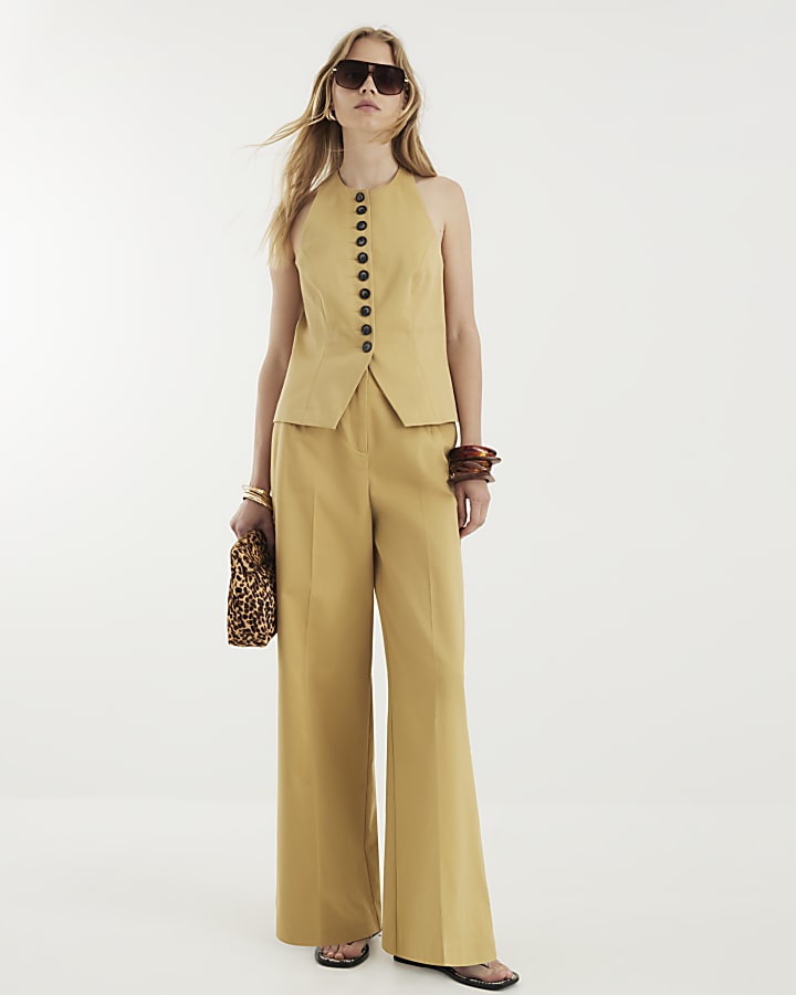 Beige Halter Neck Fitted Waistcoat