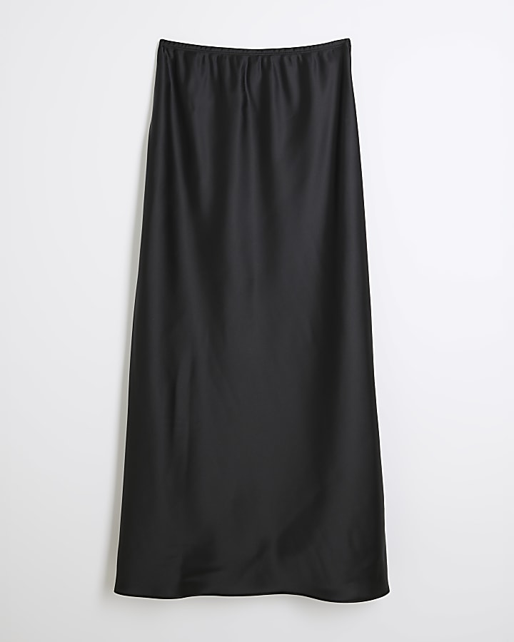 Black Satin Midi Skirt