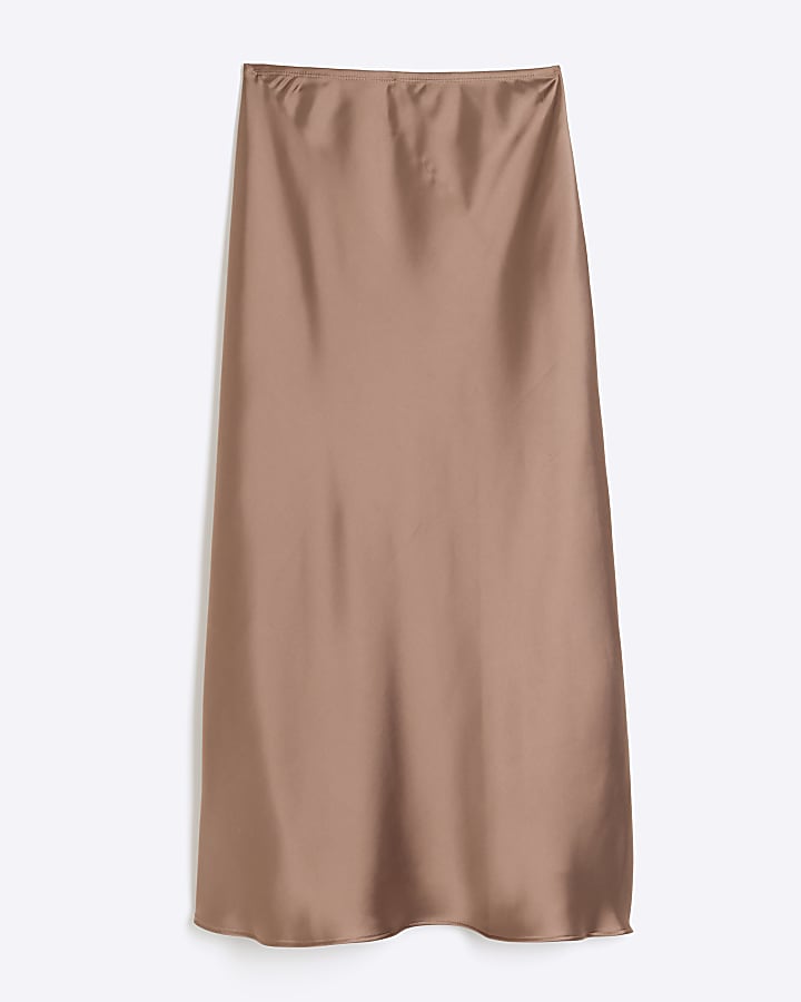 Beige Satin Maxi Skirt