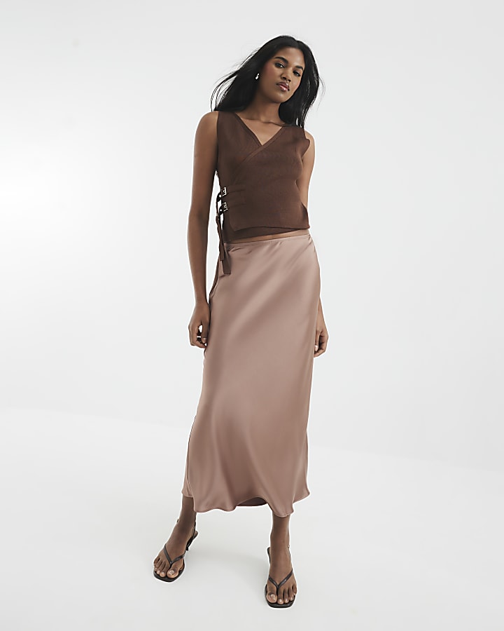 Beige Satin Maxi Skirt