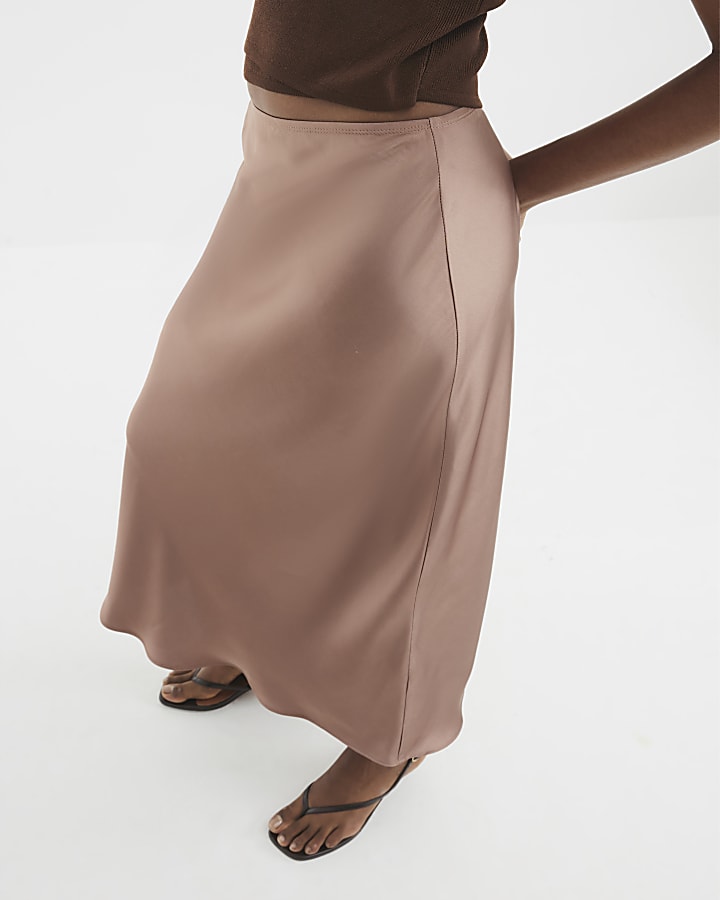 Beige Satin Maxi Skirt