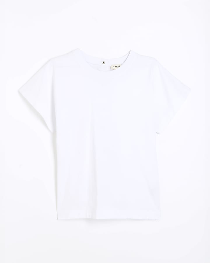 White Short Sleeve Popper Back Top