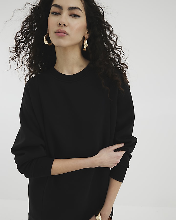 Black Split Hem Mini Sweatshirt Dress