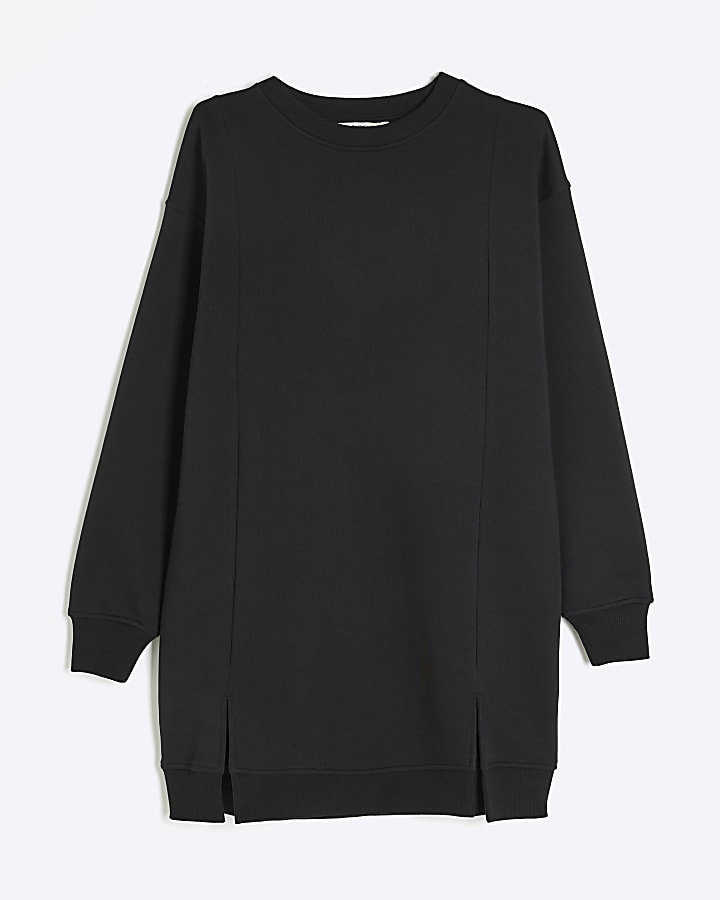 Black Split Hem Mini Sweatshirt Dress