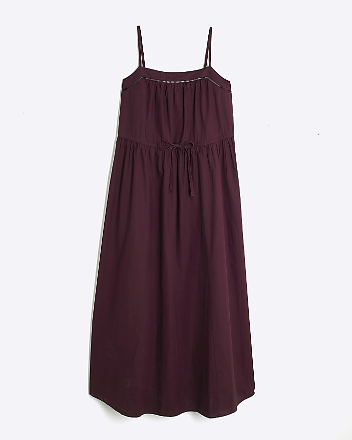 Red Strappy Poplin Midi Dress