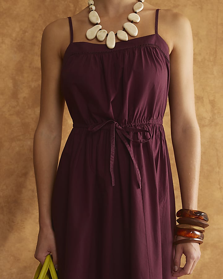 Red Strappy Poplin Midi Dress
