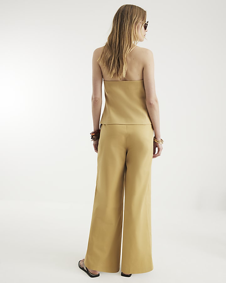 Beige Wide Leg Trousers