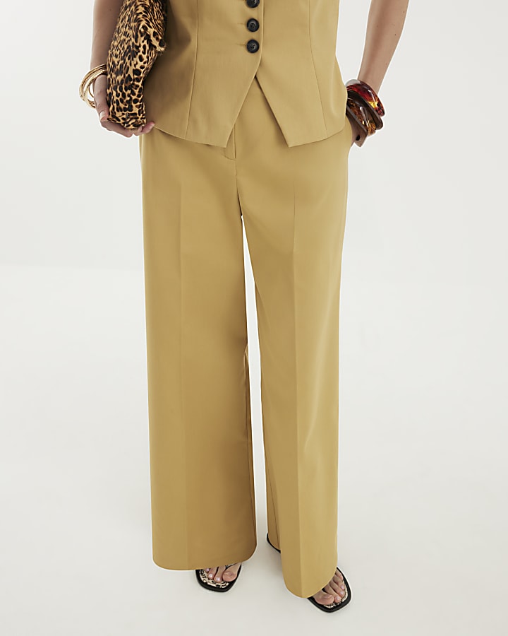 Beige Wide Leg Trousers