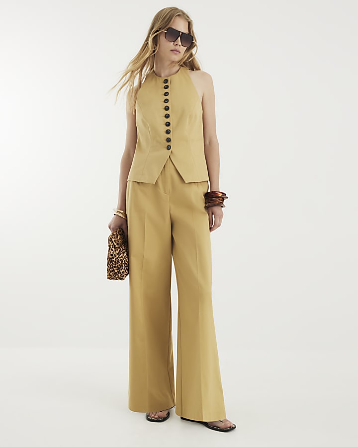 Beige Wide Leg Trousers